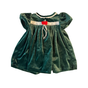 Baby Girls Teddy's Choice Green Velvet Formal Dress 12 Months White Lace